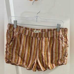 Madewell Linen Striped Shorts | Multicolor | Pull-On Elastic Waist | Size M